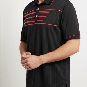 TravisMathew Coto Performance Chest Stripe Polo - Black/Red (Size L)